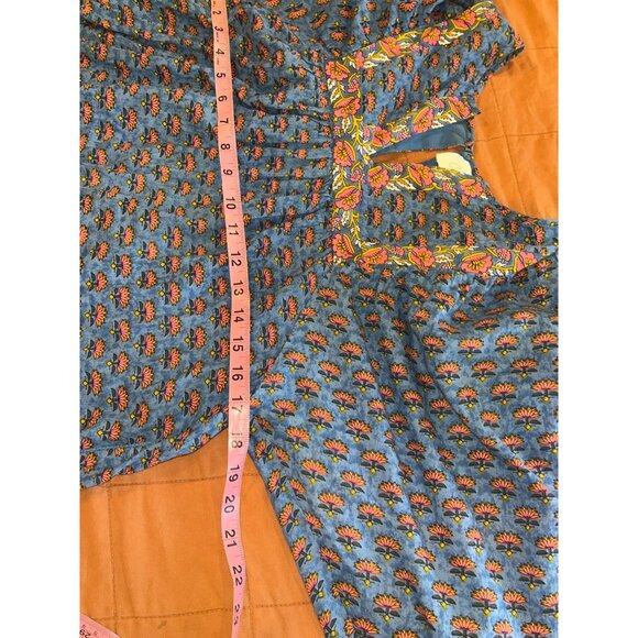 Cleobella Blue  Floral Print Mini Dress 3/4 Sleeves - Size S Boho - Picture 8 of 11